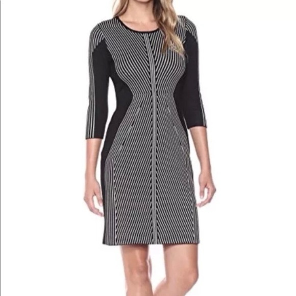 DB 1962 Hypnotic Hourglass Stripe Knit Sweater Dress Black White Sz M - Picture 1 of 10